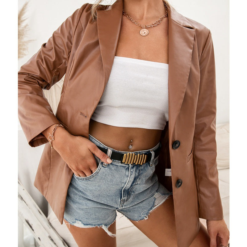 Blazer simili cuir camel
