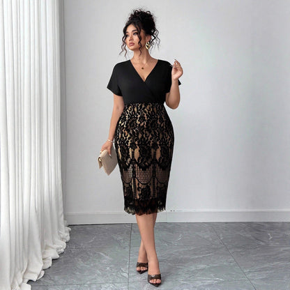 Robe mi-longue dentelle Col V