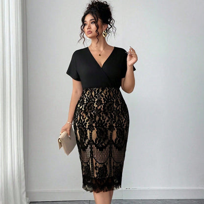 Robe mi-longue dentelle Col V