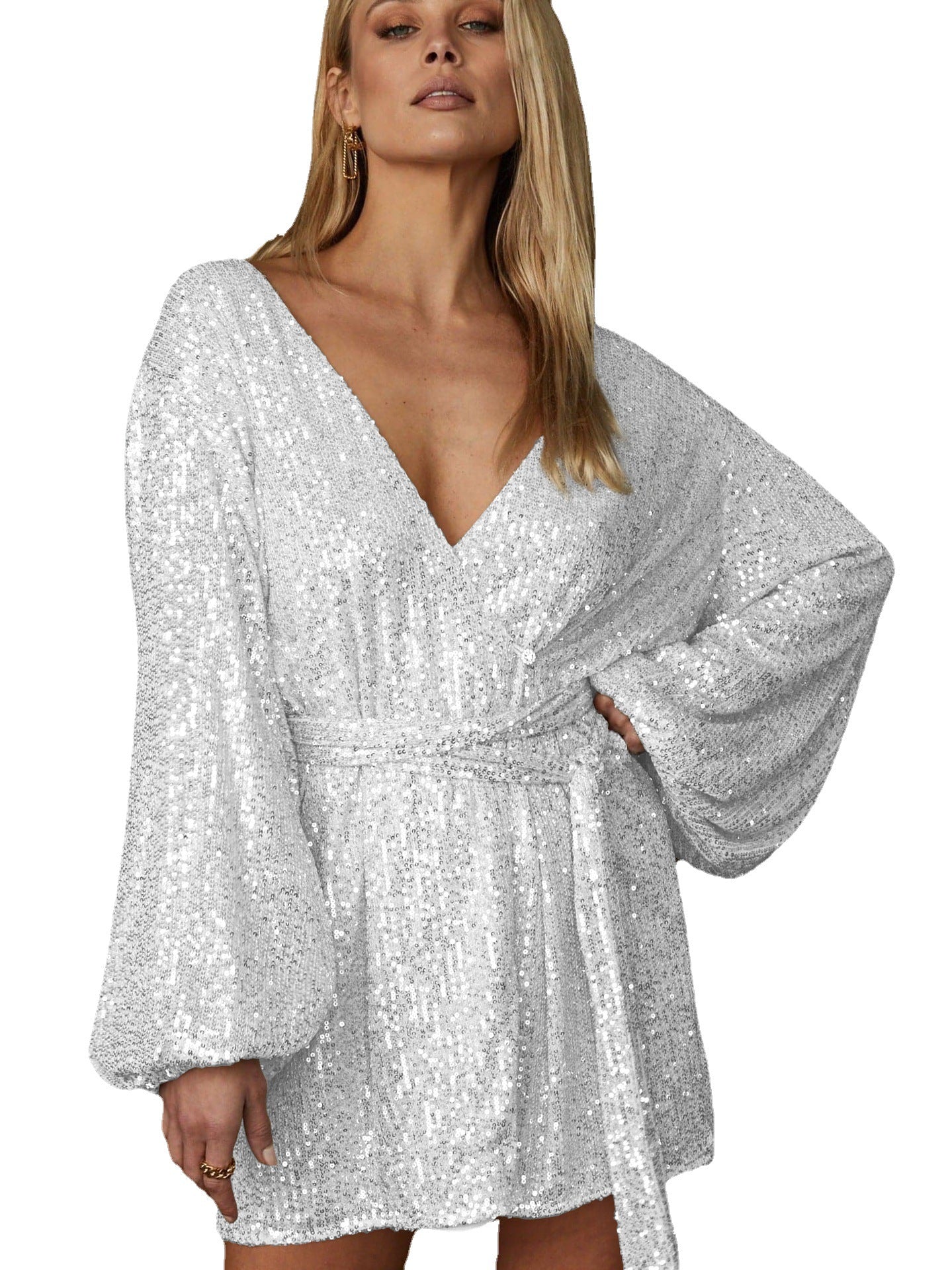Robe Courte à Paillettes — Col V Croisé